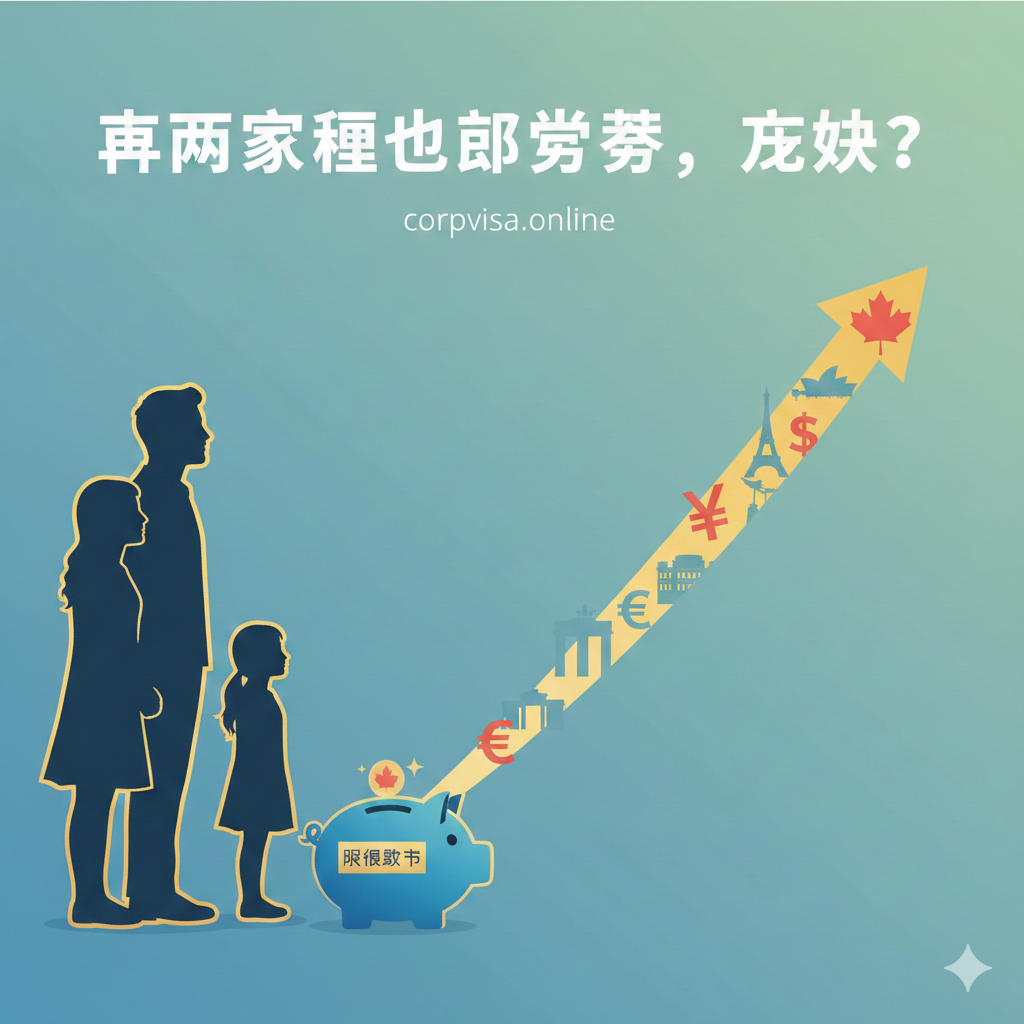 一个寓意为“投资”和“未来”的封面图。主体是一个充满希望的家庭侧影（父母和孩子），他们正凝视着一个由全球货币符号和各国地标（如埃菲尔铁塔、柏林大门、枫叶、悉尼歌剧院的抽象符号）组成的、向上生长的金色箭头。背景采用蓝绿色的渐变，象征理性和希望。构图强调箭头从一个象征“有限预算”的存钱罐中射出，表明留学是一种高回报的投资，而非单纯的消费。整体风格应是现代、简约、专业的商业插画。