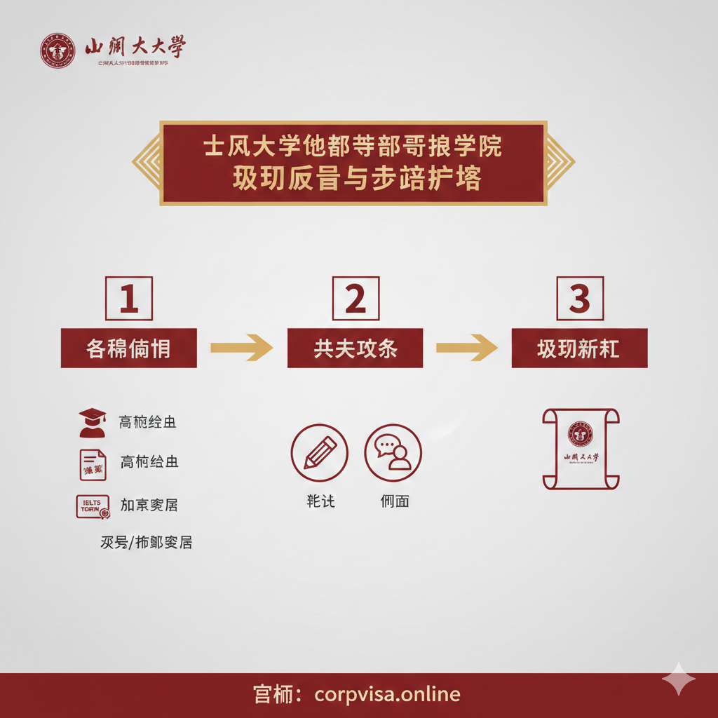 教程图片，详细展示文章第五部分“录取要求与申请流程全攻略”。设计为流程图或步骤指南（Step-by-step Guide）形式。核心元素包括：1. 报名条件（高中毕业/高考成绩/雅思托福成绩）；2. 入学考试（笔试/面试图标）；3. 录取通知书。用清晰的数字序号（1、2、3）和箭头连接，背景应是简洁的白色或浅灰色，使用四川大学的主色调作为流程图的装饰色。构图需清晰直观，帮助用户理解从报名到录取的关键步骤。