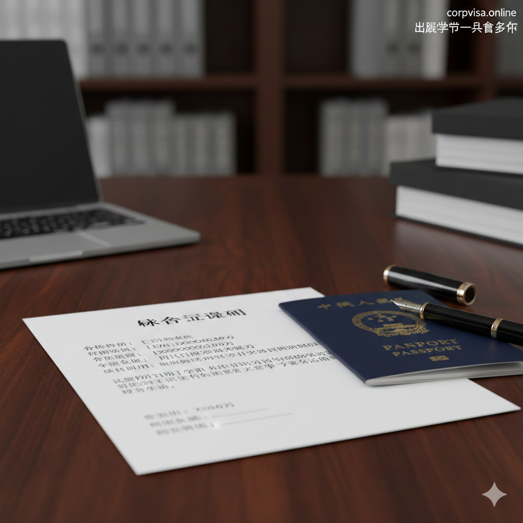 一张锐利的特写照片，聚焦于一张名为“银行对账单”或“资金证明”的正式文件，该文件平放在桌面上。文件旁边是一个通用护照和一支高级钢笔，象征着签证申请过程。