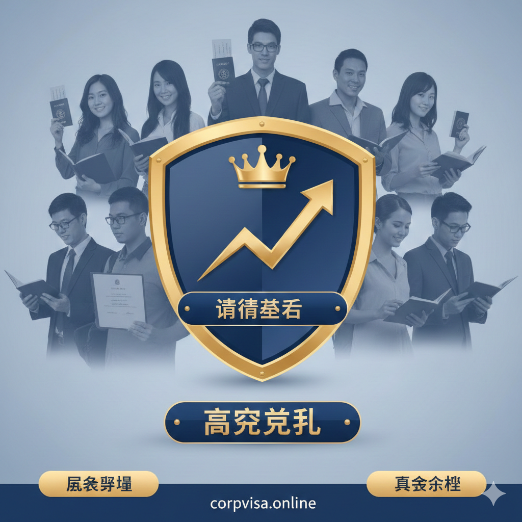 总结图片应聚焦于“信任基石”和“高成功率”。主视觉是一个巨大的盾牌（Trust/信任）或一个加冕的胜利徽章。盾牌内部是一个不断上升的折线图，代表高签证成功率。背景是真实成功案例的剪影，如不同年龄、不同背景的人手持护照或学位证书的抽象剪影。色彩选用稳重的深蓝和金色，给人以安全感和专业的信心。底部可以有“风险预警”、“真实案例”等标签作为支撑。